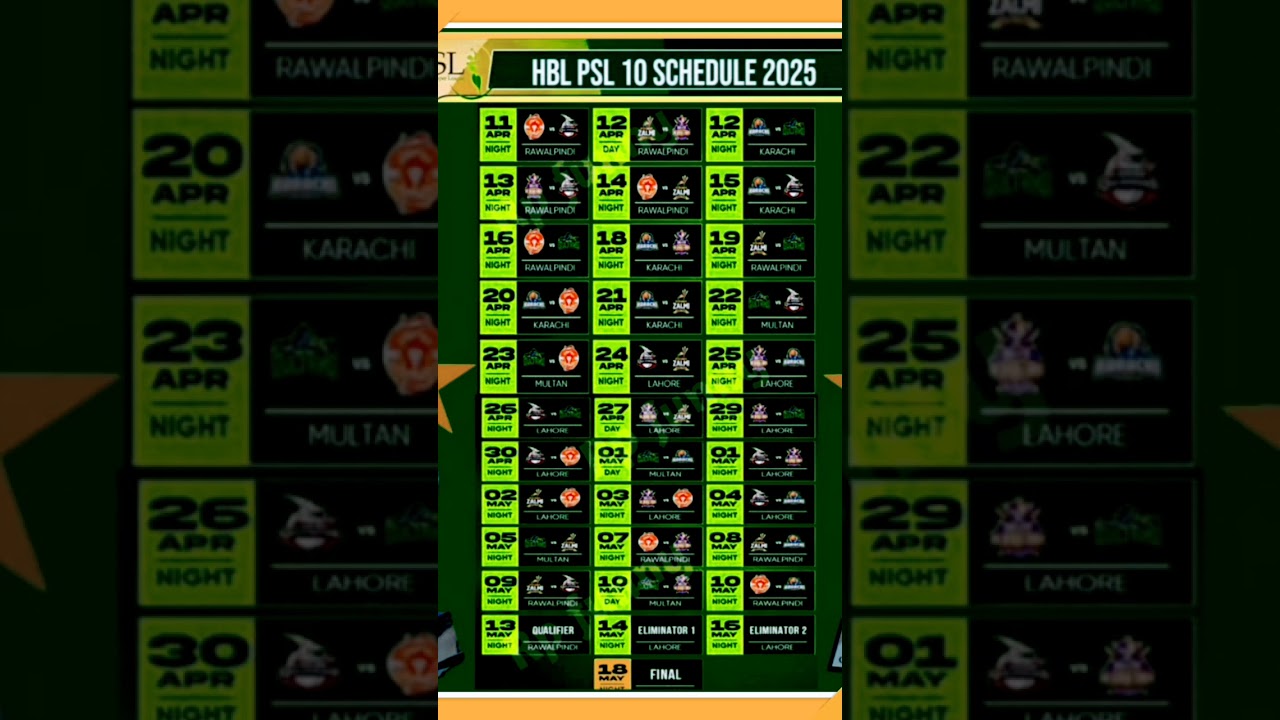 Psl schedule 2025 | PSL 6 Schedule 