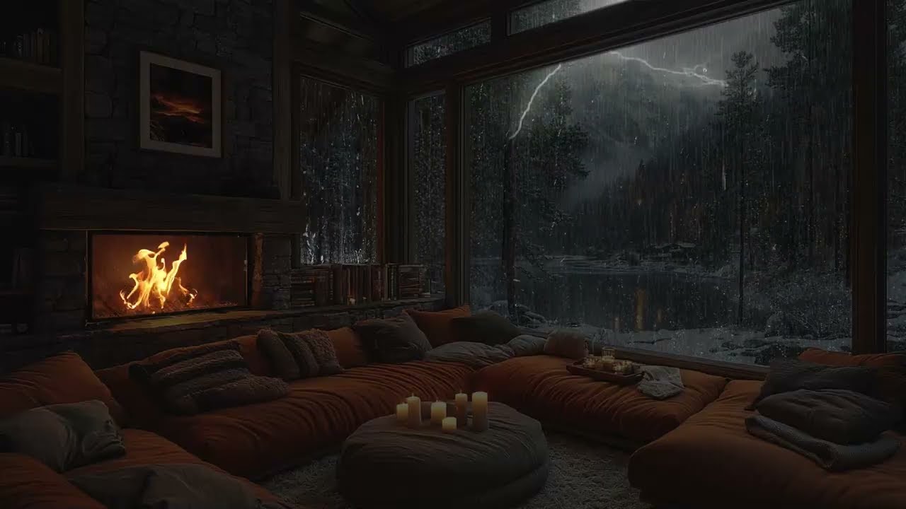 Rain Falling Beyond the Lake Window | Gentle Sounds and Still Air Help You Rest and Find Inner Peace