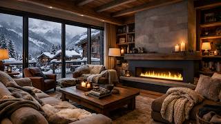 Cozy Alpine Chalet & Blizzard Sounds (10 Hours) ❄️ Crackling Fireplace, Snowstorm Outside in 4K
