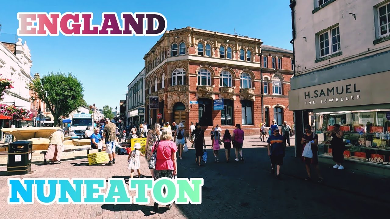 Nuneaton Summer walk Tour || Street Markets || West Midlands Warwickshire || England 🇬🇧 [ 4K ]