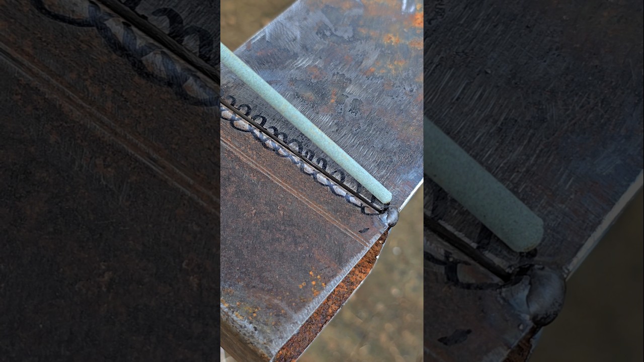 shows how a welder welds thick steel plate to a thin square tube to ensure a perfect weld.