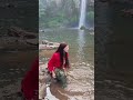 Red Dress in Paradise: Majestic Waterfall View 🌊😍 #Shorts