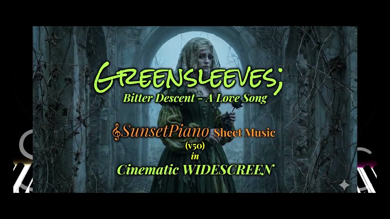 💚 Greensleeves; Bitter Descent - A Love Song- 𝄞SunsetPiano Sheet Music (v50)