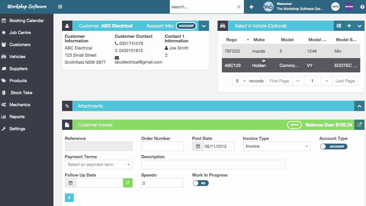 add vehicle to invoice workshop software update