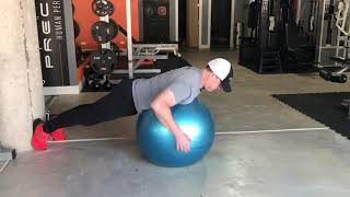 Stability Ball Trunk Extension Y pose Isometric with Feet Anchored