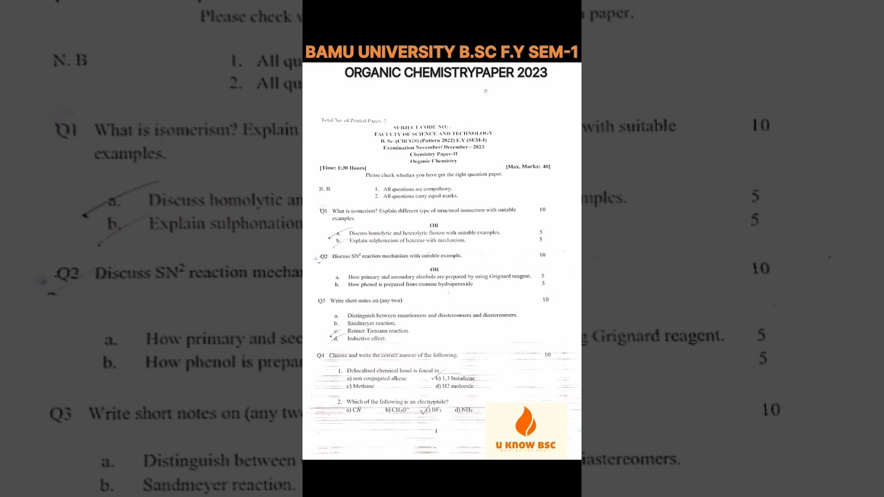 B.SC FIRST SEMESTER ORGANIC CHEMISTRY PAPER | BAMU UNIVERSITY AURANGABAD | 