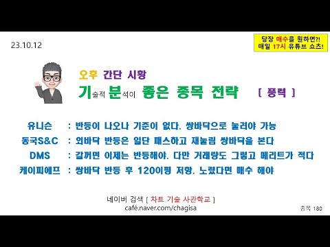[오후시황 및 종목전략] <strong>유니슨</strong> 동국S&amp;amp;C DMS 케이피에프 풍력관련주 주가 매매 전략 231012