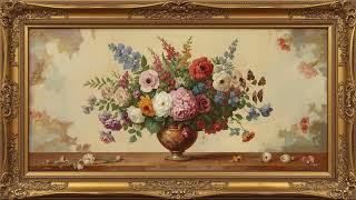 Intricate Blossoms Elegant Digital Floral Art in Gold Frame tv screen saver screenshot 5