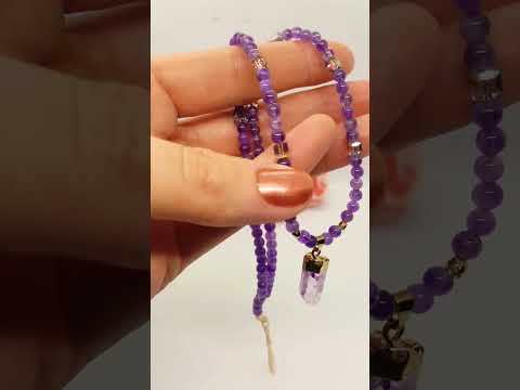 Ніжне кольє натуральний камінь аметист та кришталь, видео 1