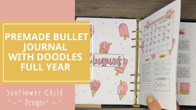Hardbound Premade Bullet Journal with Doodles! FULL YEAR