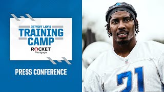 Alex Anzalone, Romeo Okwara, and Tracy Walker III meet with the media at Detroit Lions Training Camp
