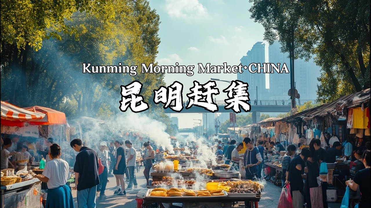 昆明赶集，高架桥下的超大集市，超大麻花/现切羊杂/炸青鱼/炸洋芋片/烤全猪等等，众多昆明街头美食，Kunming morning market·CHINA