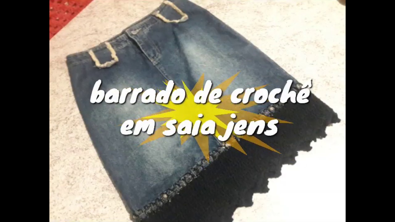 saia jeans com barra de croche