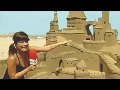 Repórter desastrada destrói castelo de areia!