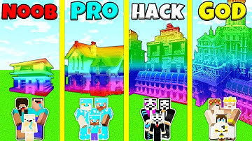 Minecraft Battle: NOOB vs PRO vs HACKER vs GOD: RAINBOW SPECTRITE HOUSE BUILD CHALLENGE / Animation