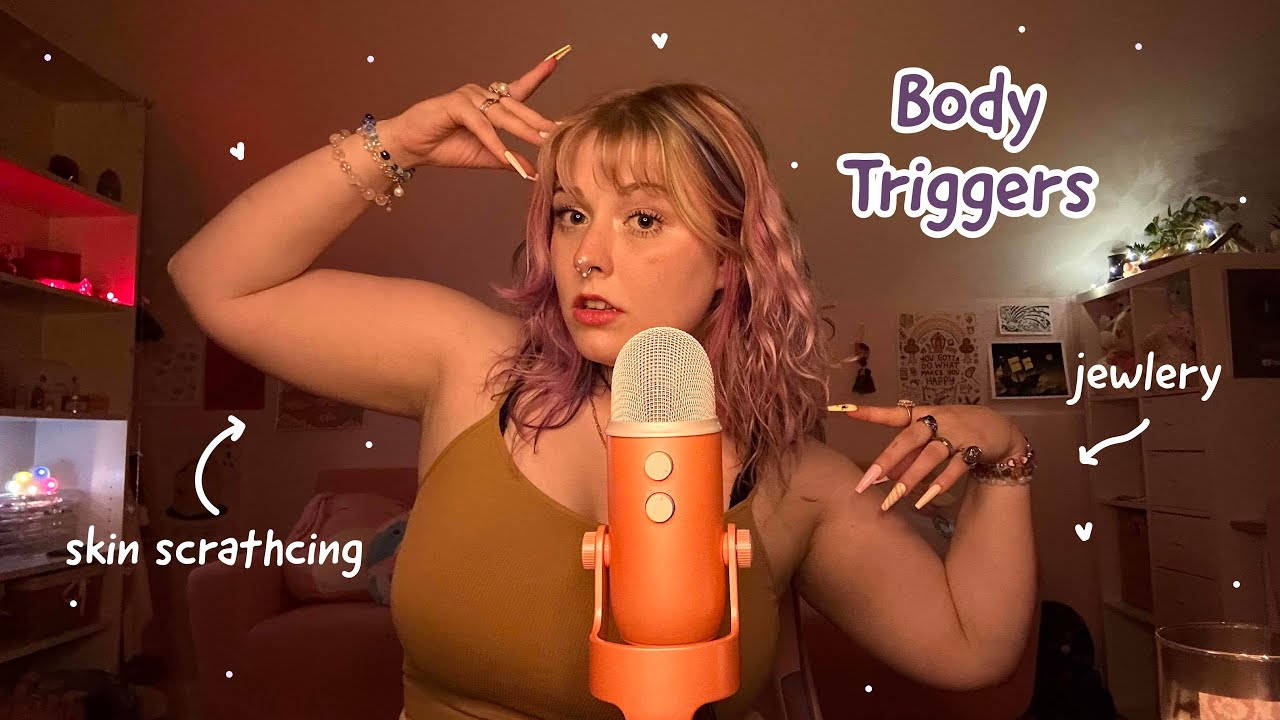 ASMR Body Triggers! Collarbone and Teeth Tapping, Jewlery, Skin, Clothes, and Hair Scratching 🍓✨🩷