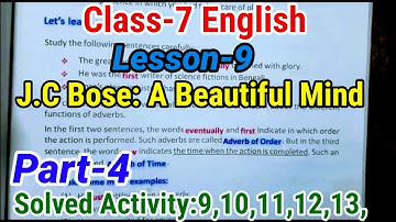 Class-7 English lesson 9 J.C Bose: A Beautiful Mind Solved Activity ||
