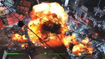 Fallout 4 / Deathclaws vs Sentry Bots in Diamond City! / 1440p