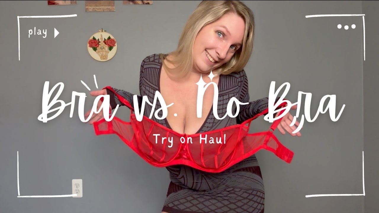 Примерка, бюстгальтер и без бюстгальтера, тест на устойчивость при прыжке, фиолетовое мини-платье