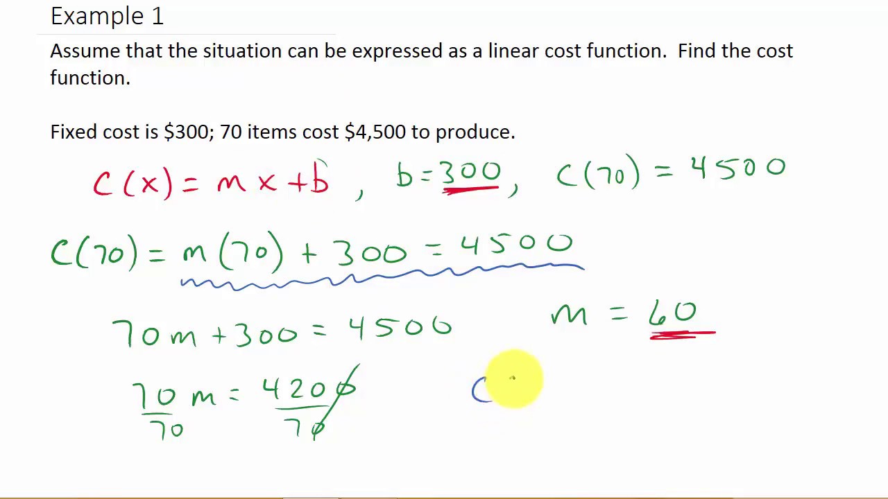 Find Linear Cost Function Given Fixed Cost YouTube