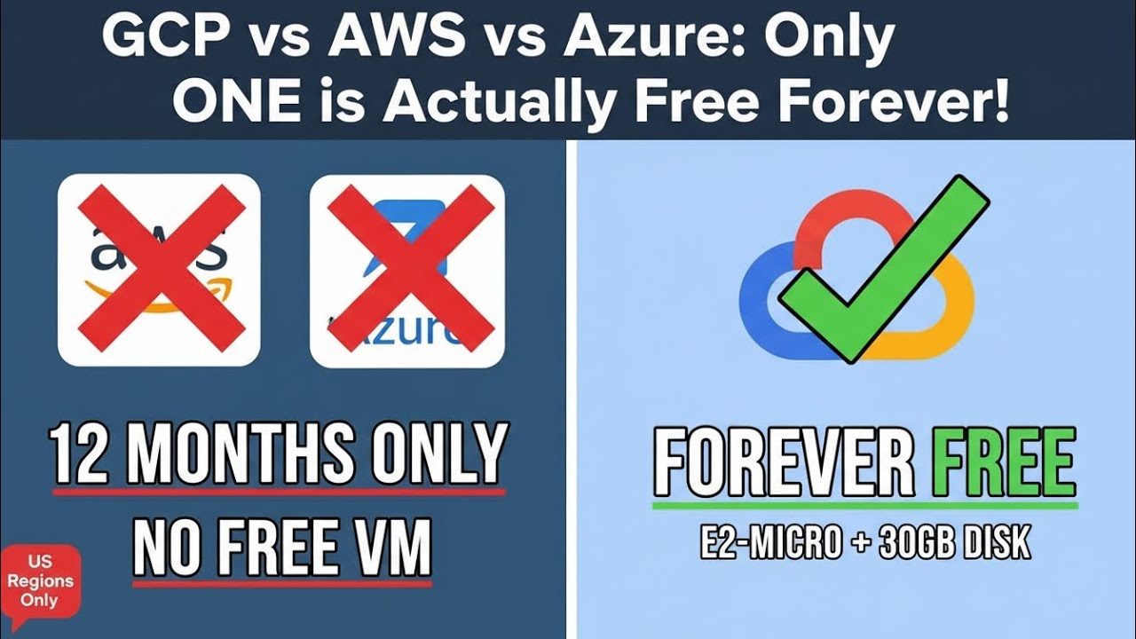 Как получить бесплатный облачный сервер навсегда: Google Cloud (GCP) против AWS и Azure