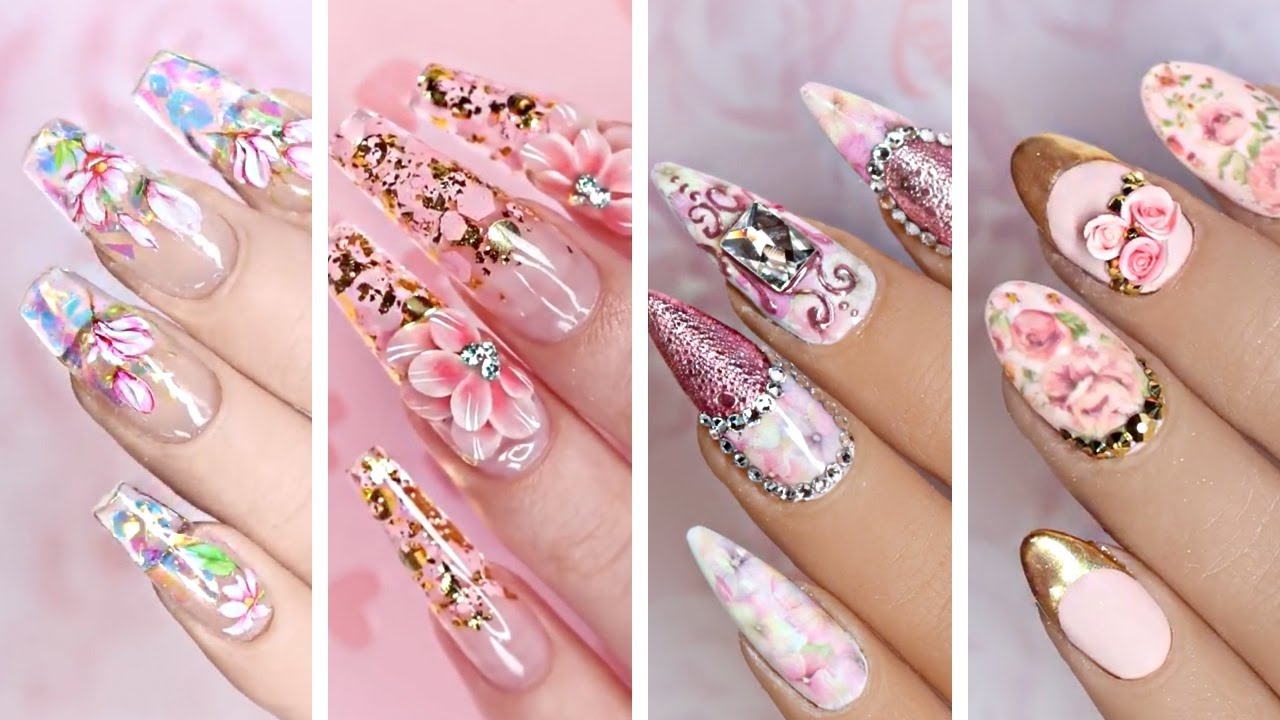 2. Hand Painted Pink Floral Nail Design - wide 8