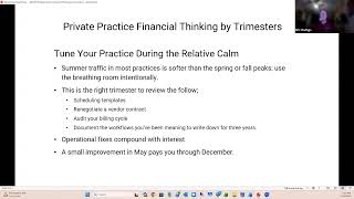 Private Practice Financial Thinking by Trimesters