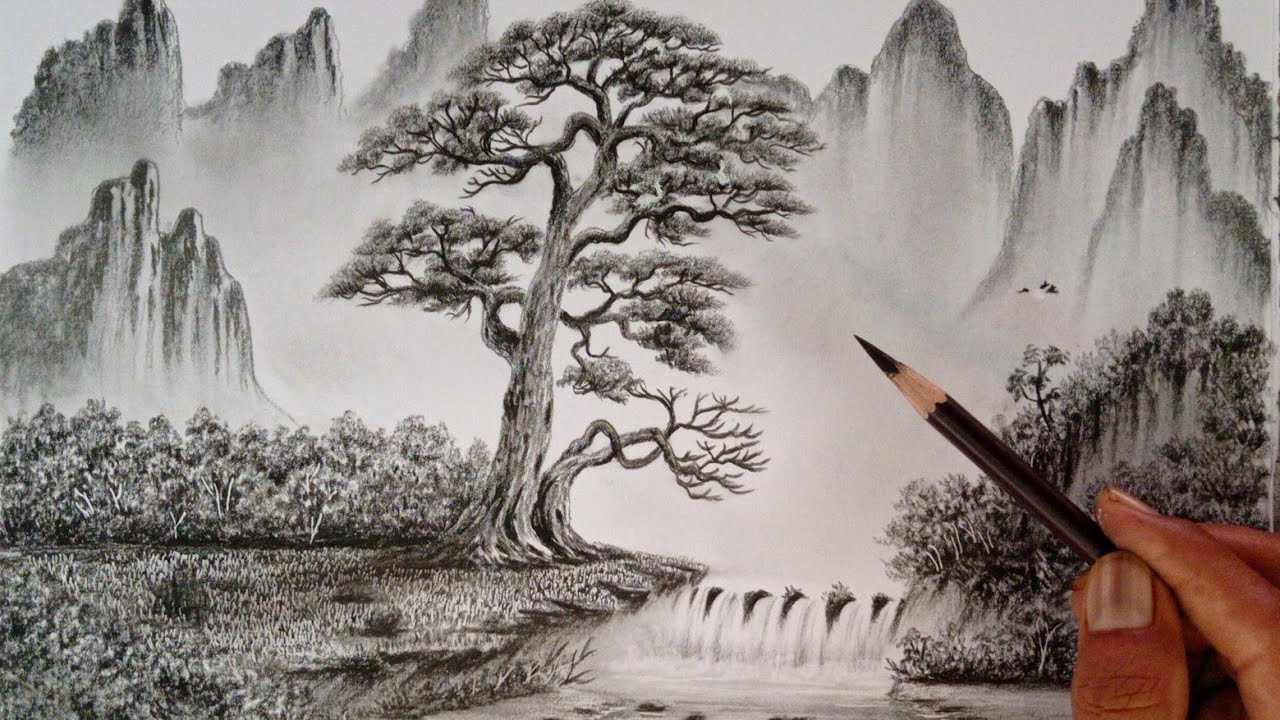Landscape scenery drawing by pencil easy ways part -2 // Pencil ...