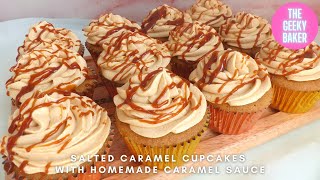 Salted Caramel Cupcakes With Caramel Filling Brown Sugar Sponge Recipe The Geeky Baker