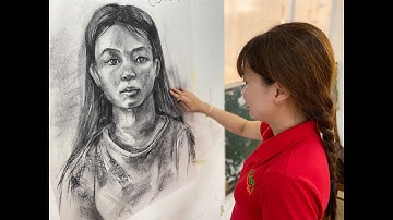 Vẽ tranh chân dung bằng than củi || Charcoal portrait painting