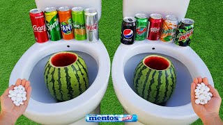 Watermelon VS Coca Cola, Fanta, Pepsi, Mtn Dew, Sprite, Yedigün, Fruko and Mentos in toilet