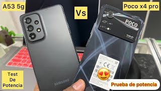 poco x4 pro frente a samsung a53 5g  [ prueba de velocidad y potencia ] test de gráficos