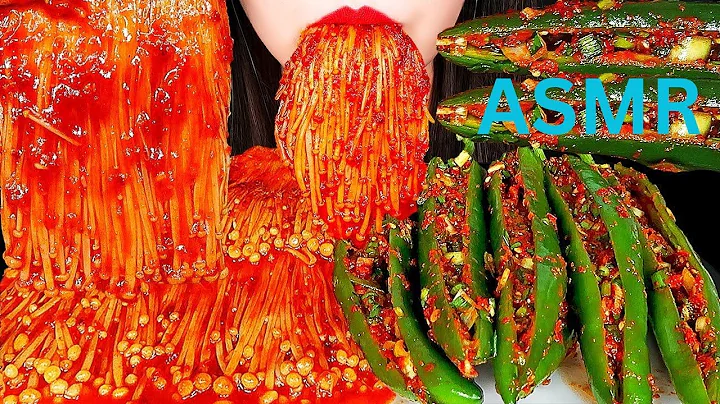 Extreme SPICY Enoki Mushrooms & Kimchi Cucumber Mukbang | ASMR Eating Sounds (No Talking)