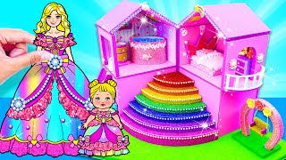 Paper Dolls Dress Up - How To Make Rainbow House from Cardboard DIY | Barbie's New Home Handmade