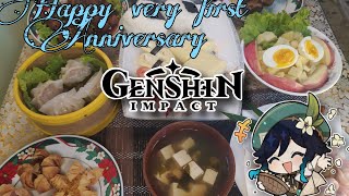 Happy Very first Anniversary Genshin Impact.(Celebration with real life genshin food)