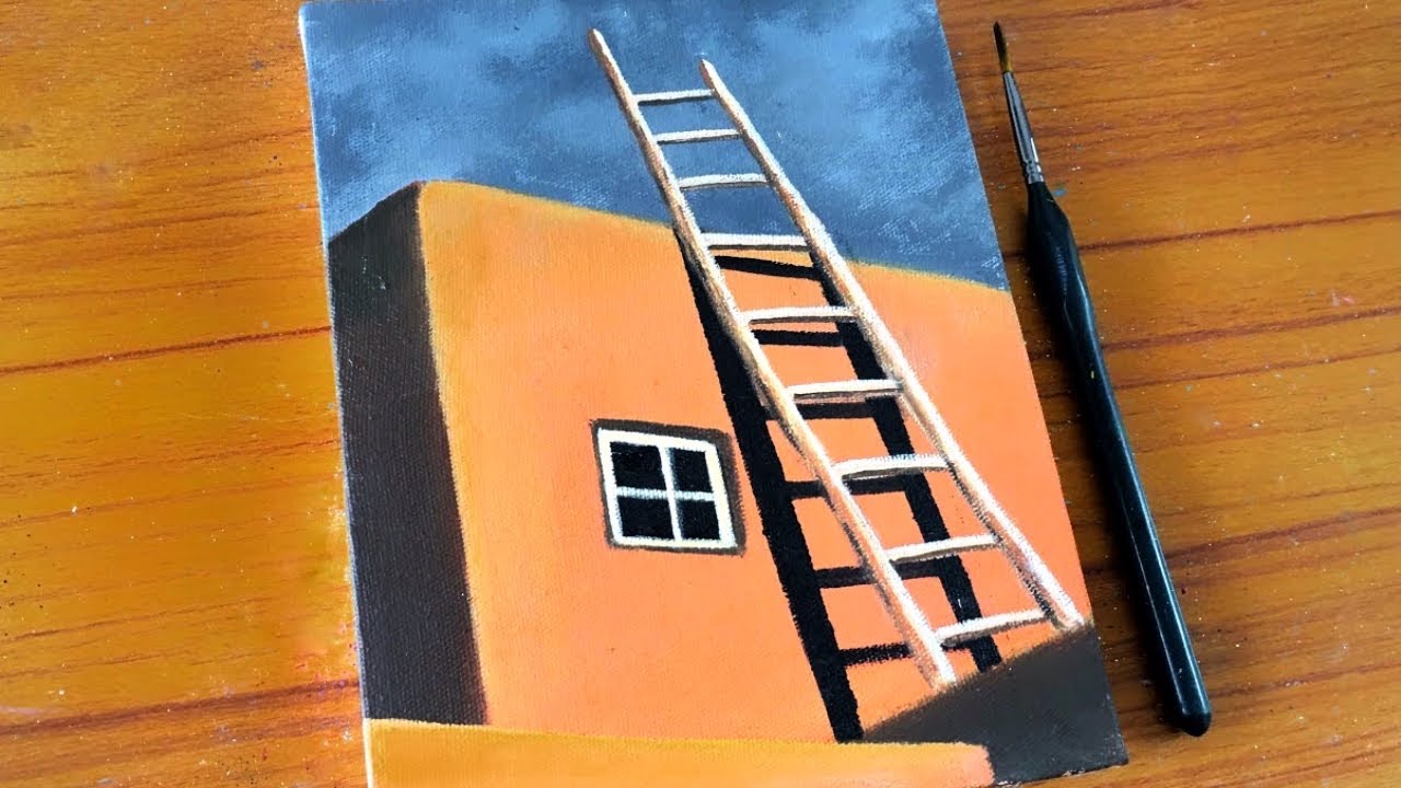 Village House Painting for beginners | Acrylic Painting Old House | Canvas Painting