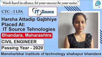 Congrats, Harsha | Selected in IT Source Tehnologies | 3 LPA | CIVIL ENGINEER, PoY 2020 |  Bhandara