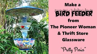DIY BIRD FEEDER using The Pioneer Woman Dishware 'Pretty Posies' #birdfeeder #upcycling #gardendecor