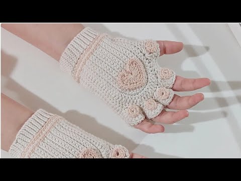 Tığ işi, kedi patili örgü eldiven. crochet cute cat gloves.