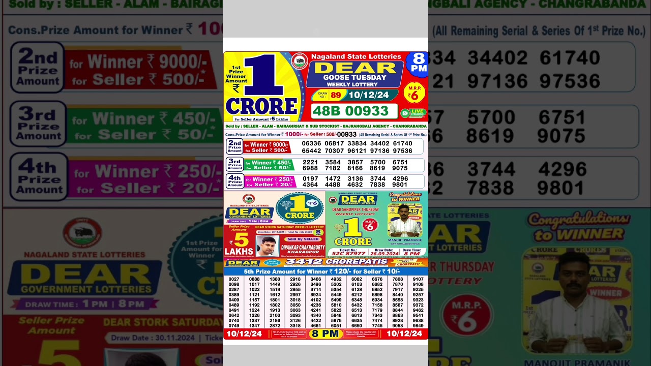 Nagaland State Lottery Dear Goose Evening 8 PM 10/12/2024