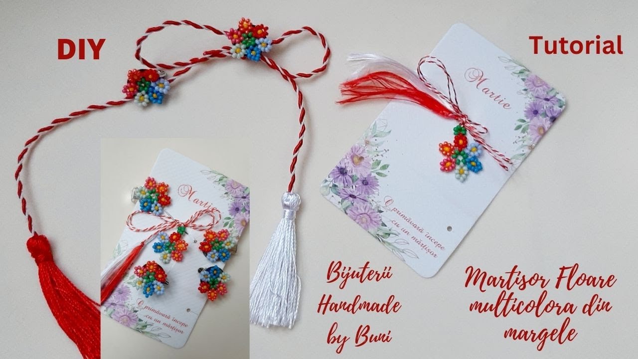 Cum se face un Martisor Floare multicolora din margele - foarte usor / flower beaded tutorial