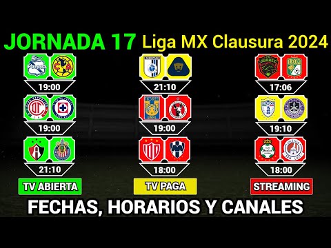 FECHAS, HORARIOS y CANALES CONFIRMADOS para los PARTIDOS de la JORNADA 17 Liga MX CLAUSURA 2024 @Dani_Fut