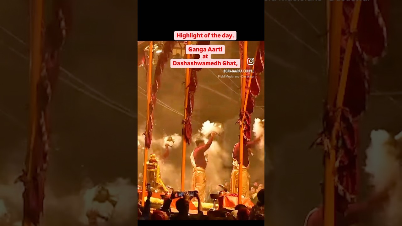 Video thumbnail: Ganga Aarti #dashashwamedhghat #travelindia #varanasi #benaras #gangaarti #gangaghat #colorsofindia