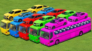 TRANSPORTING AUDI, BMW, FORD &amp; MERCEDES CARS WITH BUSES - Farming Simulator 22