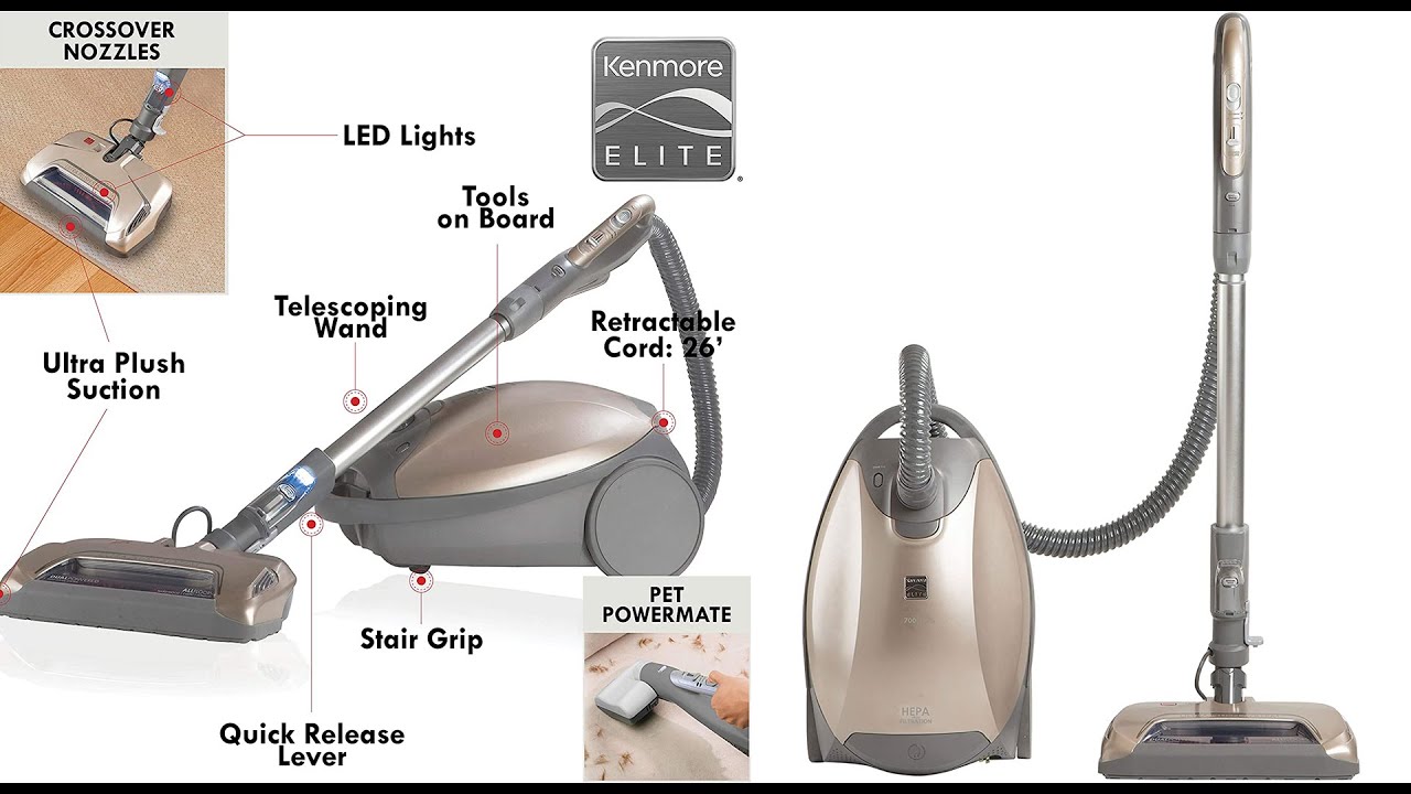 Kenmore Elite 81714 Pet Friendly Ultra Plush Lightweight Bagged Canister  Vacuum with Pet PowerMate, HEPA, Extended Telescoping Wand, Retractable  Cord