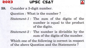 Consider A 3-digit number. Question: What Is The Number? Statement-1: The Sum Of Digits Of Number