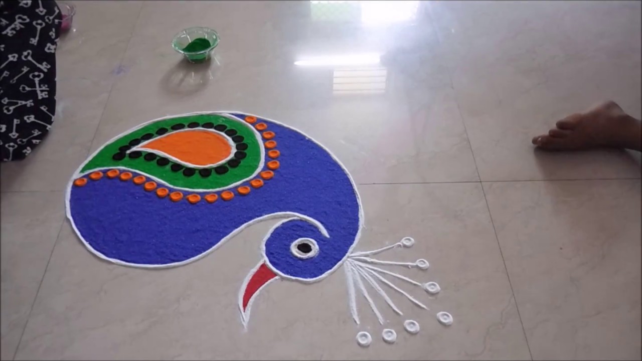Peacock Rangoli Design (NEW) - YouTube