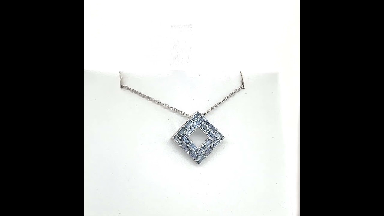 Montana Yogo Sapphire Baguette Diamond Shape Pendant Necklace 14K White Gold