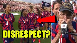 US Womens Soccer Team DISRESPECTS WWII vet playing the National Anthem by turning their back on him