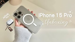 iPhone 15 pro natural titanium☁️ AirPods Pro 2, apple wallet, accessories, comparison,camera test 🎀